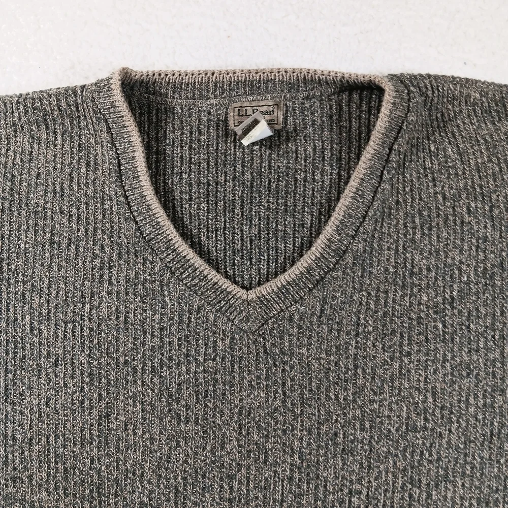 L.L. Bean Bean Sweater Mens XXL Green V Neck Ribbed Fisherman Cotton Blend USA
